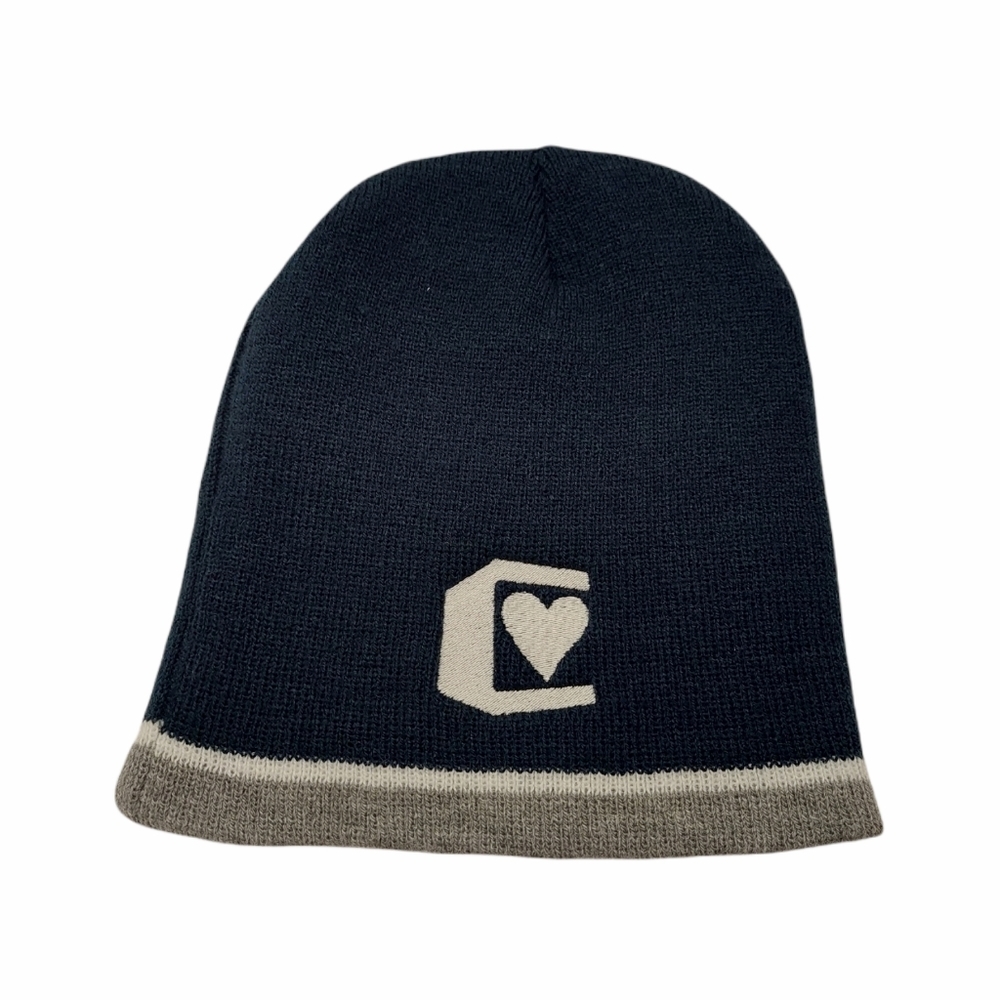 Apollo Blue Gray Knit Beanie Hat Heart
